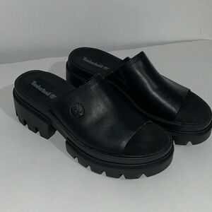 Timberland Everleigh Slide Sandals Chunky Heel Woman Size 11 Flip Flip Shoes Blk